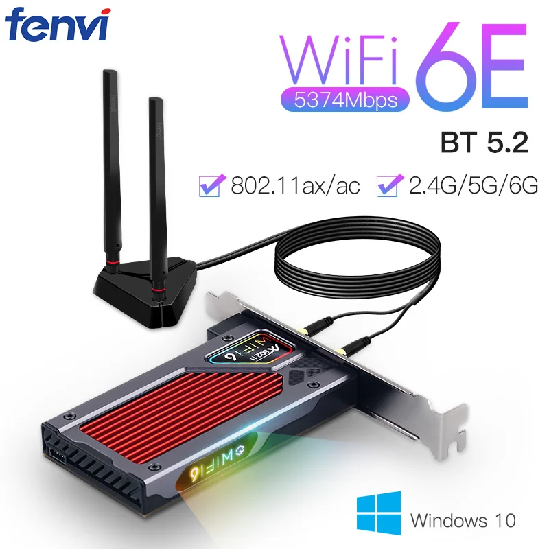 WiFi6e Tri Band 5374Mbps AXE3000 RGB PCI-E Adaptere AX210NGW Bluetooth BT 5.3 802.11AX For Win10-64 bit PCIe Card For Desktop