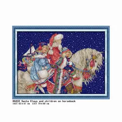 Cross Stitch Kits Santa Claus and Children on Horseback Embroidery Patterns Printed Counted 11CT 14CT Stamped Threads Needlework