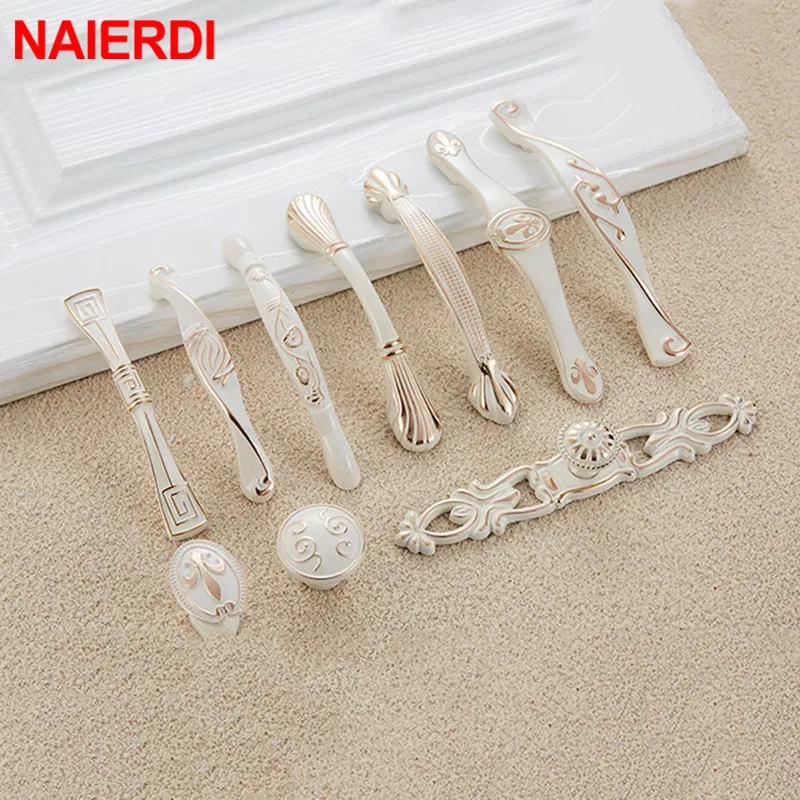 NAIERDI Ivory White Cabinet Handles Zinc Aolly Kitchen Cupboard Door Pulls Drawer Knobs European Fashion Furniture Handle
