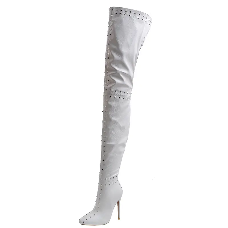 Lasyarrow Handmade Women Thigh High Boots Sexy Stiletto Heels Pointed Toe White Red Black Club Shoes Women over the knee boots