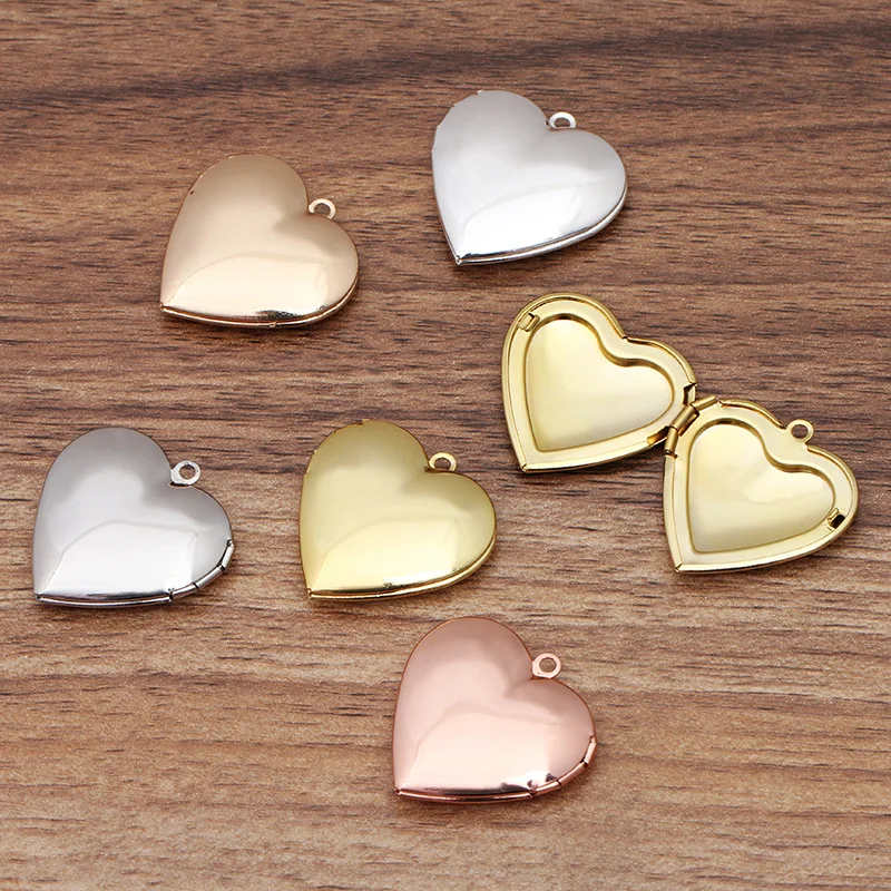 

10pcs 27mm Brass Heart Shape Frame Photo Locket Pendant Charms Smooth Face DIY Necklace Jewelry Accessories