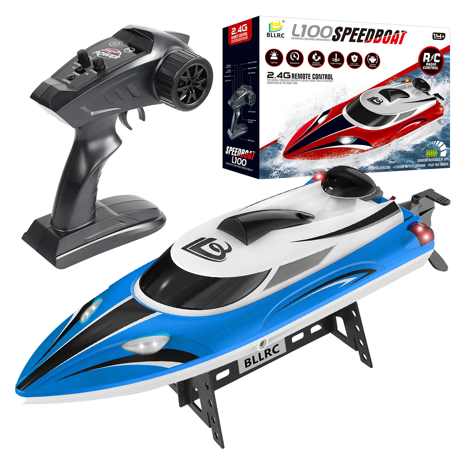 

BLLRC L100 RC Boat High Speed Boat Waterproof Boat Model Toy Electric Ship Model Yacht Blue