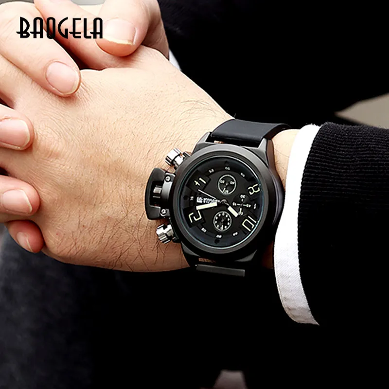 BAOGELA Chronograph Watch Top Brand Luxury Luminous Silicone Quartz Wrist Watches Military Sports Wristwatch For Man 1606