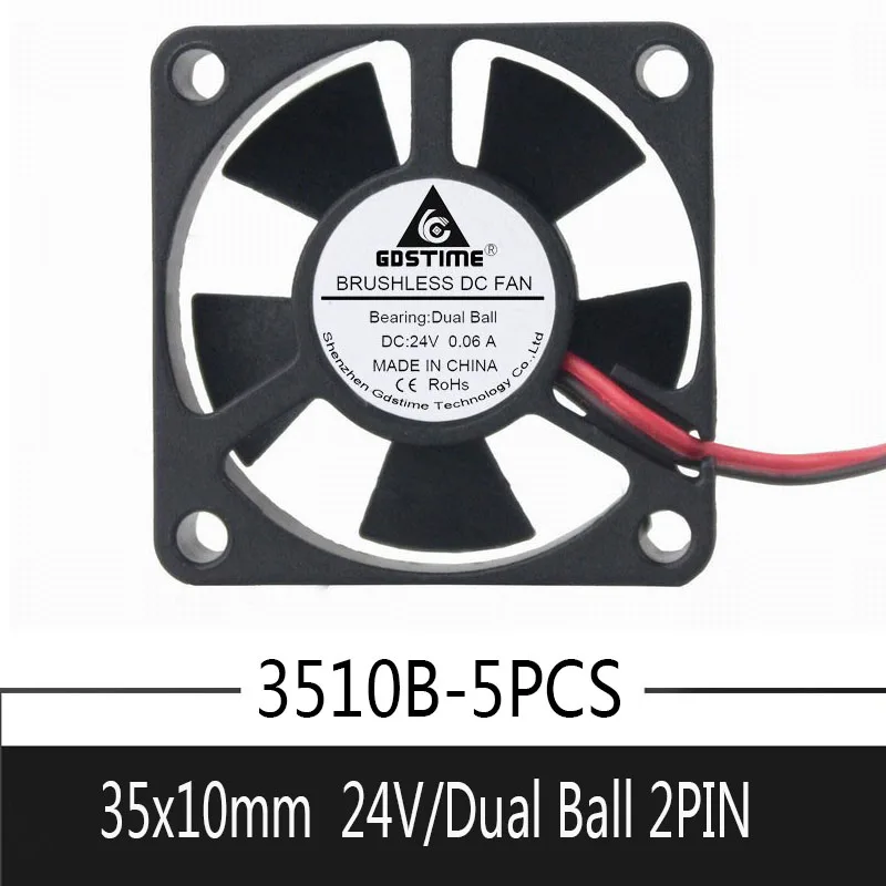 5Pcs Gdstime 35mm 35x35x10mm 24V 2Pin Dual Ball Bearing Mirco Brushless DC Cooling Cooler axial Fan