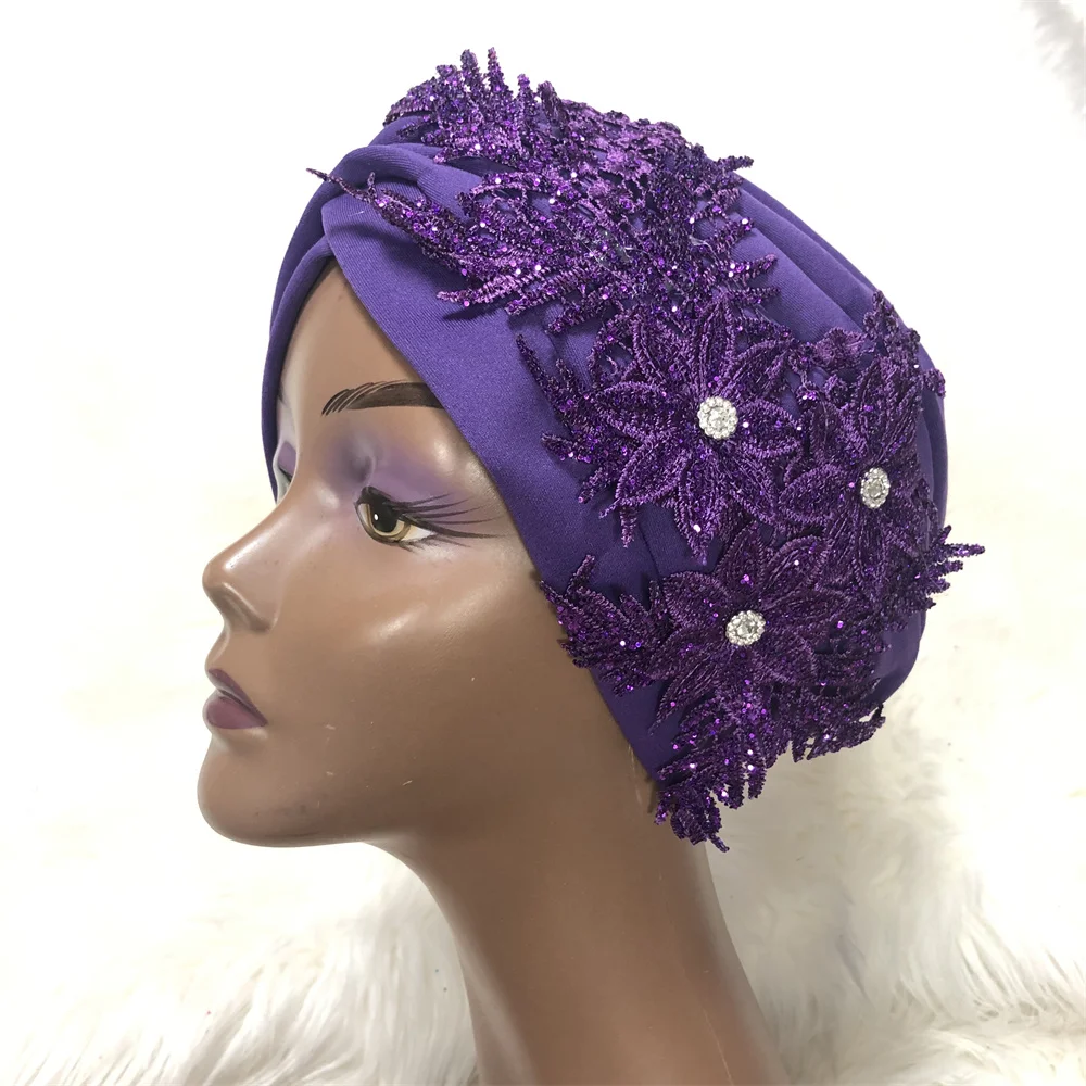 Red Nigerian Turban Gele Headtie Aso Oke Gele Already Made Auto Gele Headtie African Turban Cap with Colorful -AC30