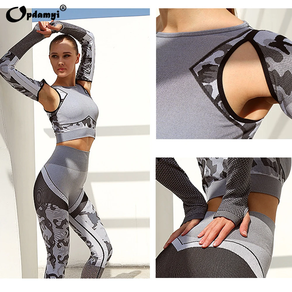 Yoga Pants Women Seamless Crop Tops Long Mesh Sportswear High Waist Leggings Fitness Sport GYM Camo Suits Tight Workout Pants