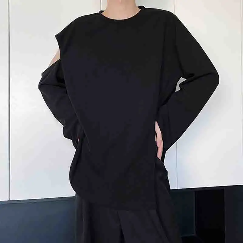 

Long sleeve T-shirt with Slouchy wind and draping feeling for men and women's autumn hole hollowed out design top small number o