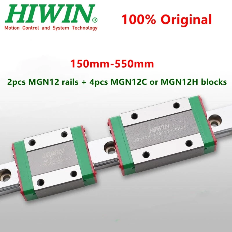 Hiwin Guia Linear Mgn12 150 200 250 300 330 350 400 450 500 550 Milímetros Ferroviário Mais Pcs Mgn12c Mgnr12c ou Mgn12h Bloco Carriage Cnc Pcs