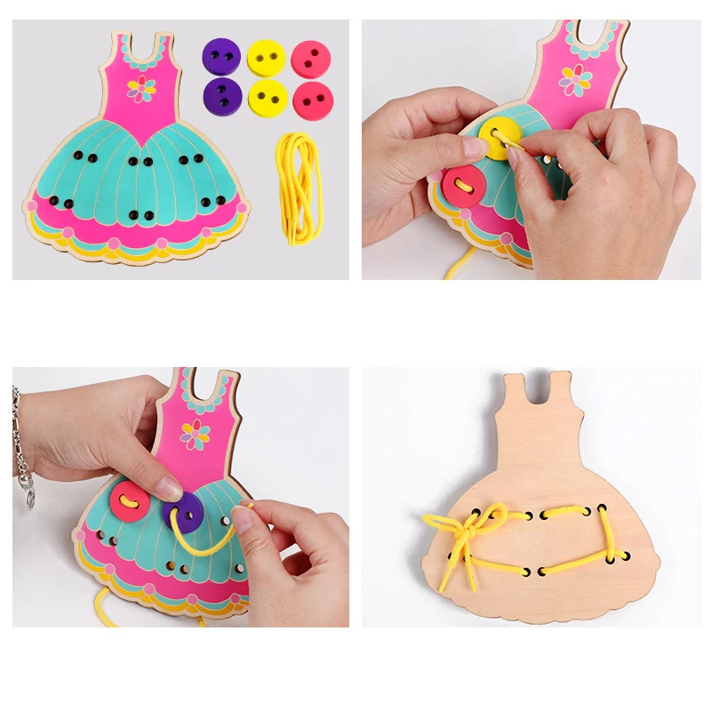 Montessori Dress Toys Threading Board przycisk trening koordynacja oka ruch trening podstawowe umiejętności życiowe Unisex Boys Girls