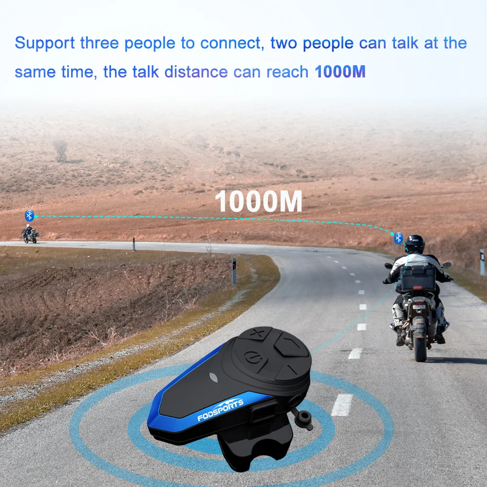 Fodsports BT-S3 Bluetooth 5.0 intercomunicador moto Motorcycle Helmet Headset Intercom moto for 3 Riders 1000M IP65 Intercom