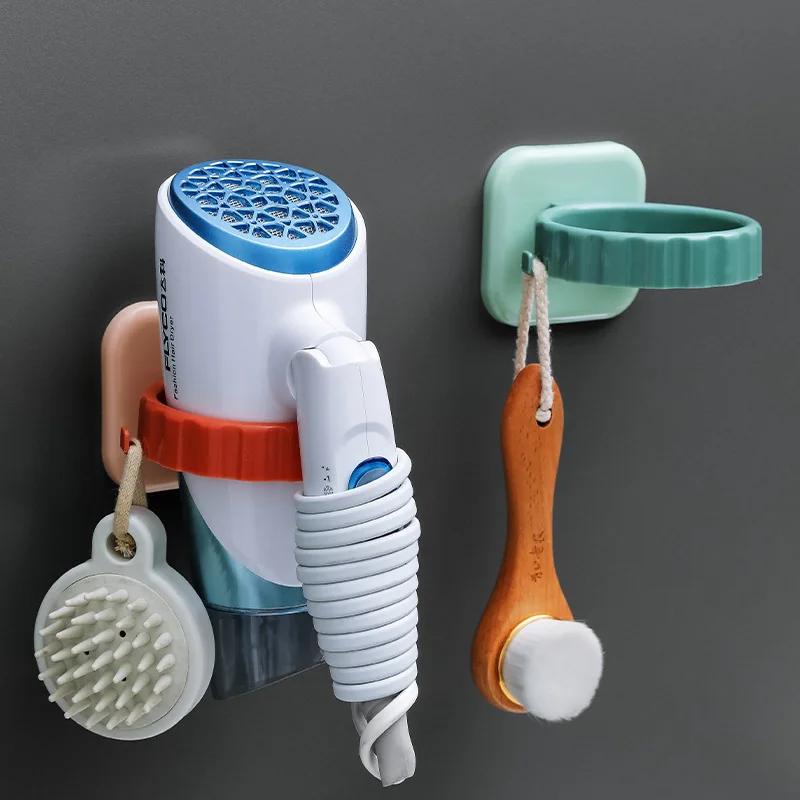 Hair Dryer Holder Blower Organizer Adhesive Wall Mounted Nail Free No Drilling Stand Bathroom Shelf Storage