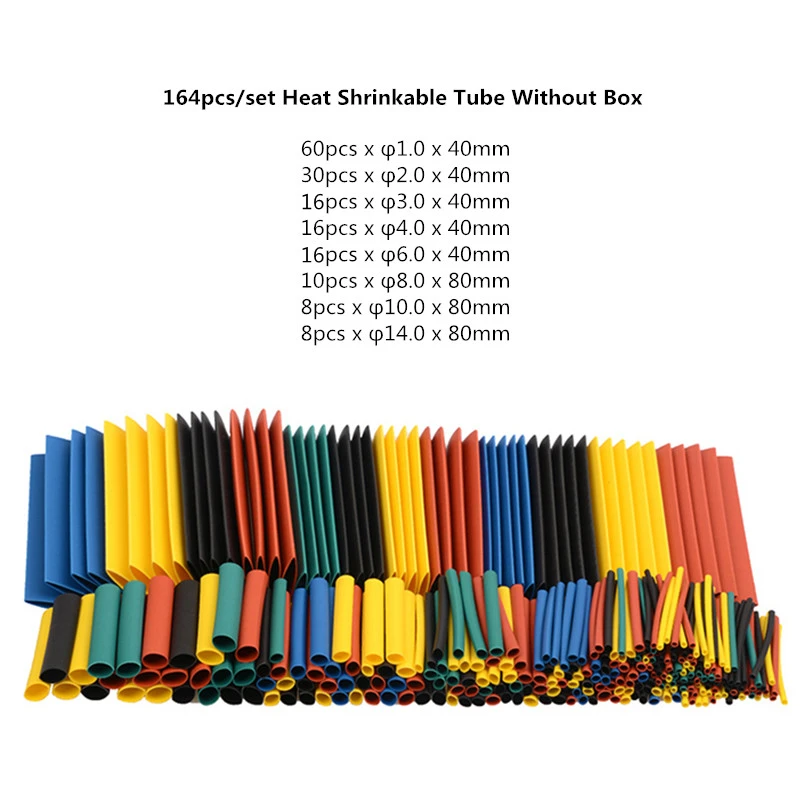 164pcs Heat Shrink Tube Kit Shrinking Assorted Polyolefin Insulation Sleeving Heat Shrink Tubing Wire Cable 8 Sizes 2:1 s