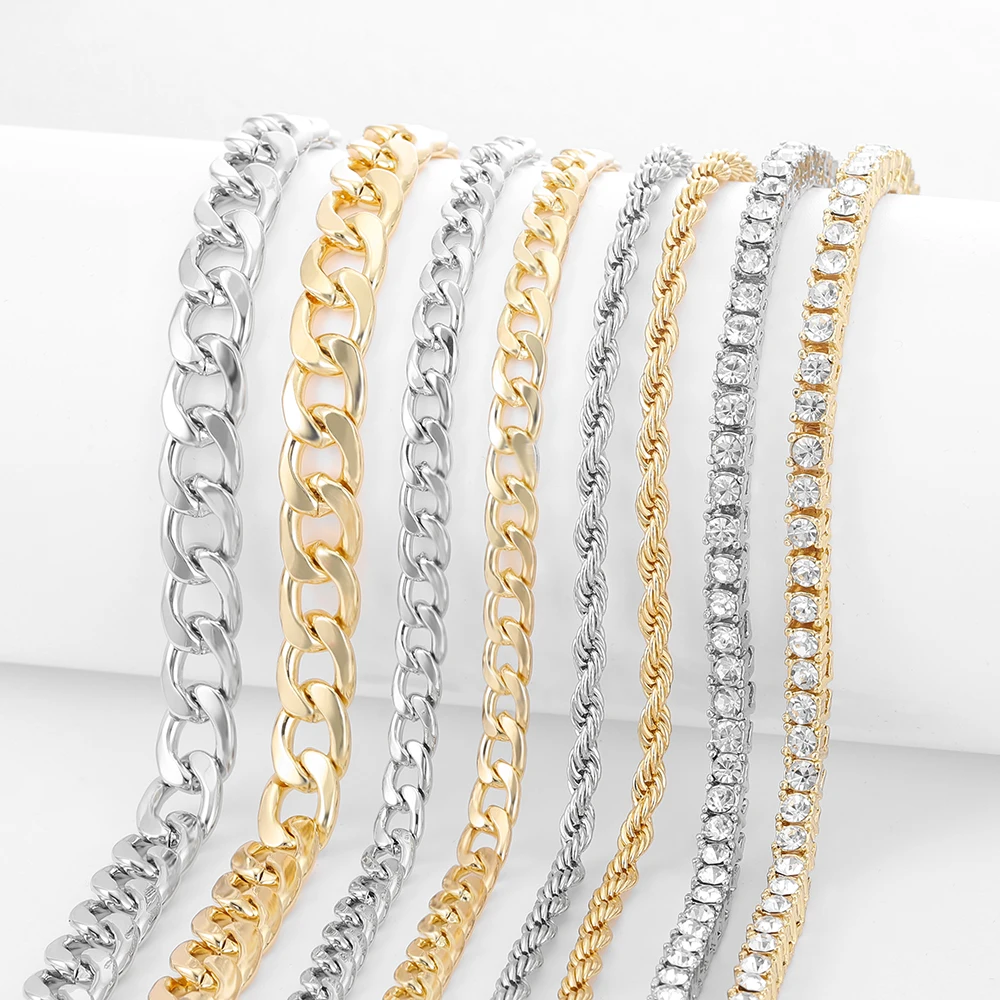 2024NEW Men Neck Chains Cuban Link Chain Women Tennis Chain Miami Curb Necklace Gold Color Rope Chokers Long HipHop Jewelry Gift