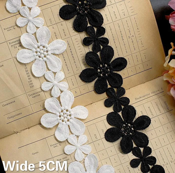 5CM Wide White Black Exquisite Lace Cotton Embroidery Fringe Ribbon Clothing Dress Skirt Collar Home Sewing Accessories Supplies