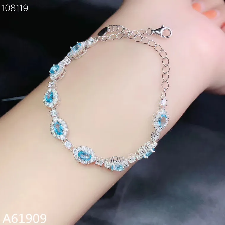 

KJJEAXCMY boutique jewelry 925 sterling silver inlaid natural blue topaz gemstone female bracelet support detection