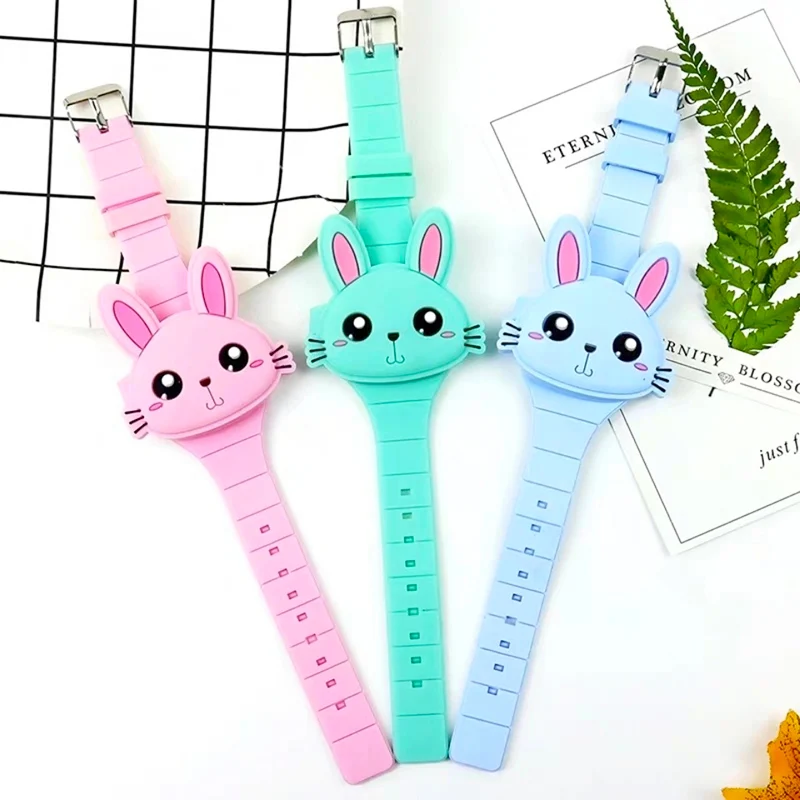 Cartoon Lovely Rabbit Children Watches Flip Cover Silicone Electronic Kids Watch Girls Student Boys Clock Reloj Infantil Saati