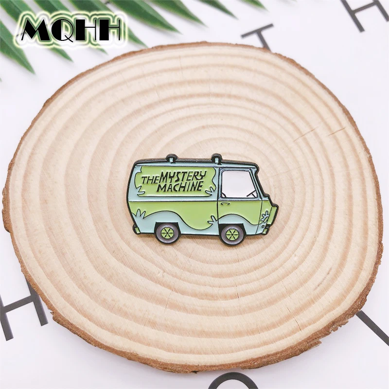 Cartoon Fun Green Bus Car Enamel Brooch Bus Enamel Badge Pin Clothes Bag Accessories Woman Jewelry Accessories Gift For Friends