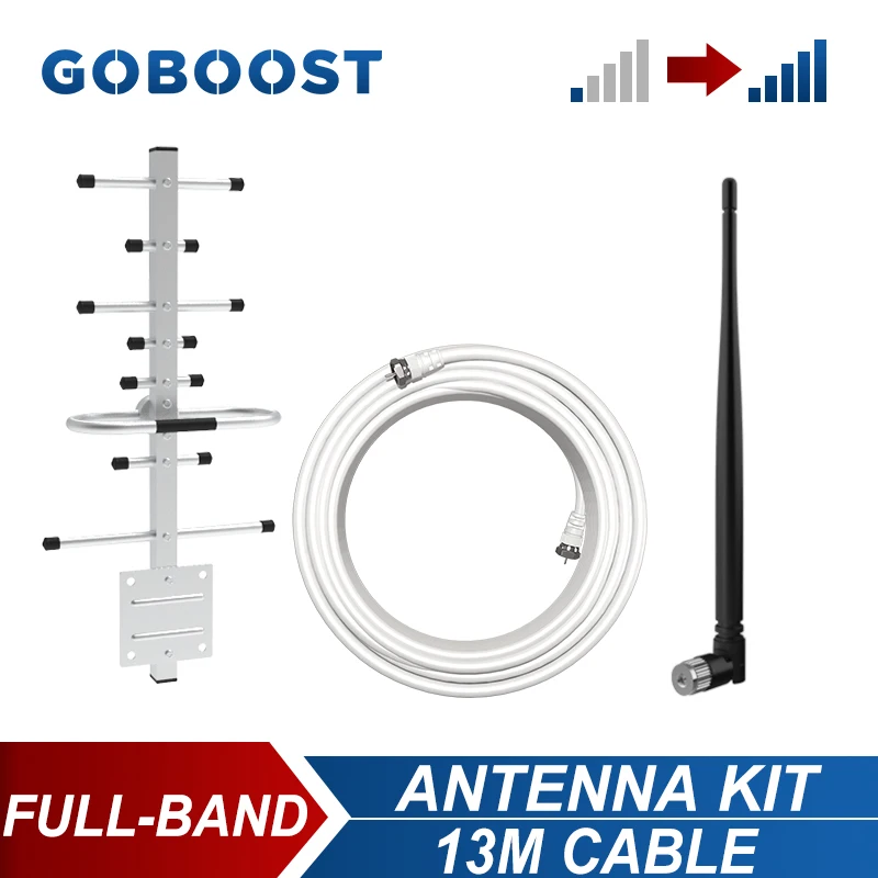 GOBOOST 2G 3G 4G Full Band 12 dBi Outdoor Yagi Antenna Indoor Whip Antenna With 13M Coaxial Cable Antenna Kit For Signal Booster