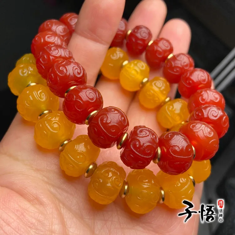 

Treasure Brazil red agate dragon carving abacus beads bracelets topaz apple beads carving bracelets.