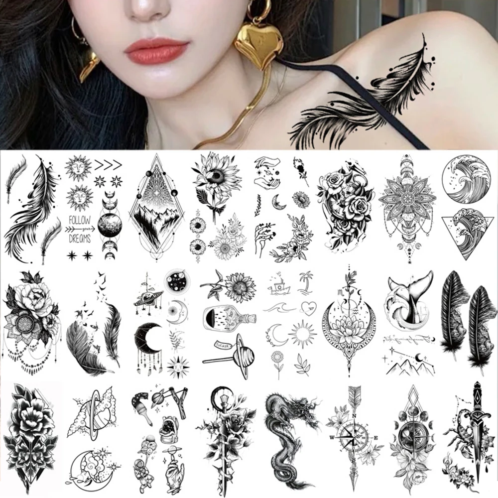 100pcs 작은 임시 문신 미니 꽃 해골 칼 바디 팔 목 손가락 아트 나비 동물 여자 남자 아이 방수 스티커