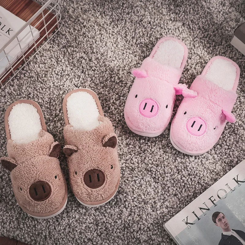 Cute Pig Children Cotton Slippers Autumn Winter Home Indoor Warm Kids Shoes Comfort Non-Slip Fluffy Slippers Pink Girls Shoes