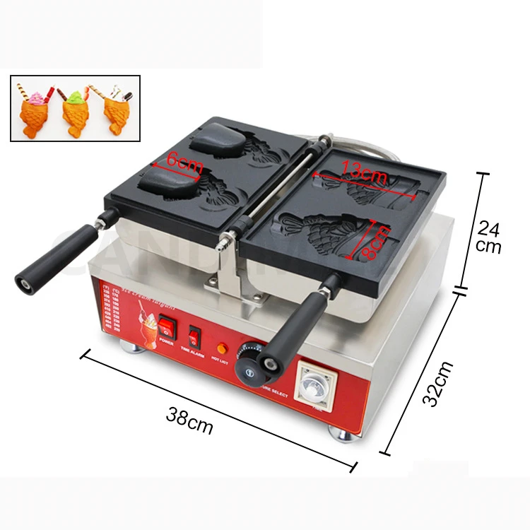 CANDIMILL Electric Taiyaki Machine Fish Shaped Waffle Maker Japanese Mini Filling Ice Cream Fish Cone Machine