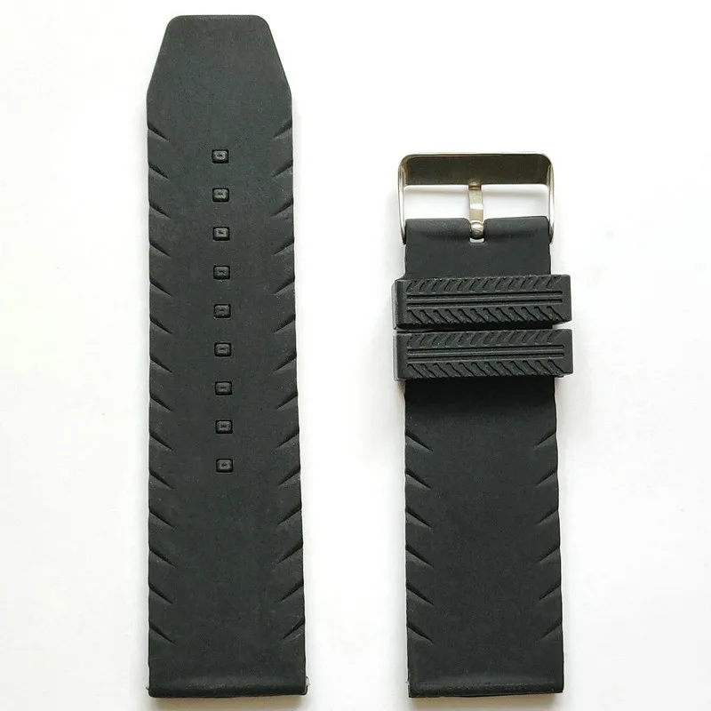 26mm 28mm 30mm Silicone Rubber Watch Band Thin Tire Track Sports Style Strap for Fashion Casual Mens Watches Black