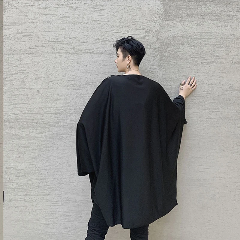 Spring and summer new dark men\'s oversize loose bat sleeve T-shirt teenagers hip hop long sleeve T-shirt