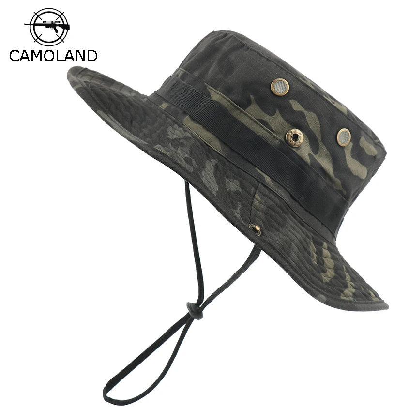 Men Women Bucket Hat Outdoor Fishing Boonie Hat UV Protection Panama Hat Hiking Sombrero Army Tactical Camouflage Sun Hat Men