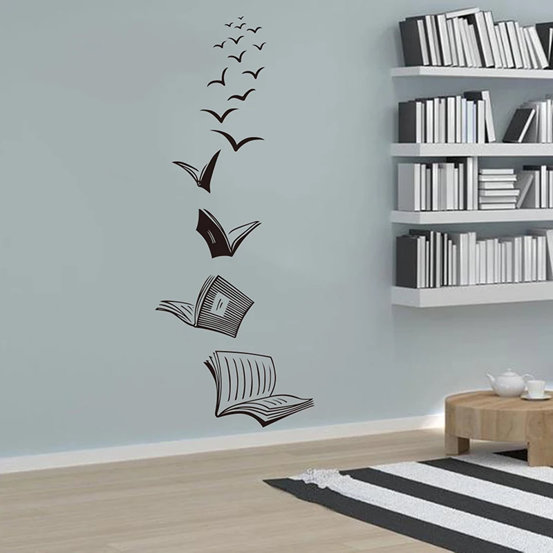 Open Book Fly Birds Wall Sticker Library Classroom Reading Book Study Animal Wall Decal School Bedroom Vinyl Home Decor