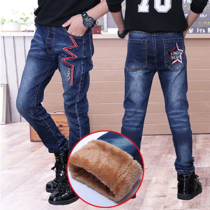 Spring Autumn Children Jean Pants Teen Boys Denim Trousers Casual Letter Cotton Pencil Pants Leggings Boy Dark Jeans