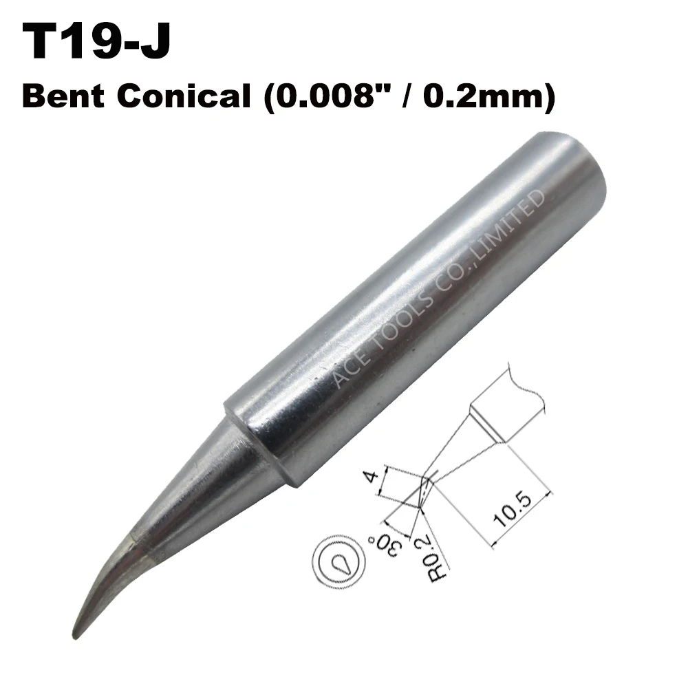 

Soldering Tip T19-J Conical 0.2mm Replacement Fit HAKKO FX-601 FX601Lead Free Iron Bit Nozzle Handle Welding Pencil