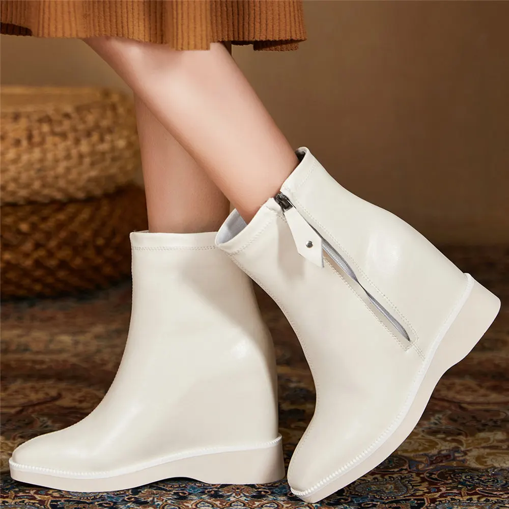 2021 Winter Warm Pumps Shoes Women Genuine Leather Wedges High Heel Ankle Boots Female High Top Platform Booties Casual Shoes