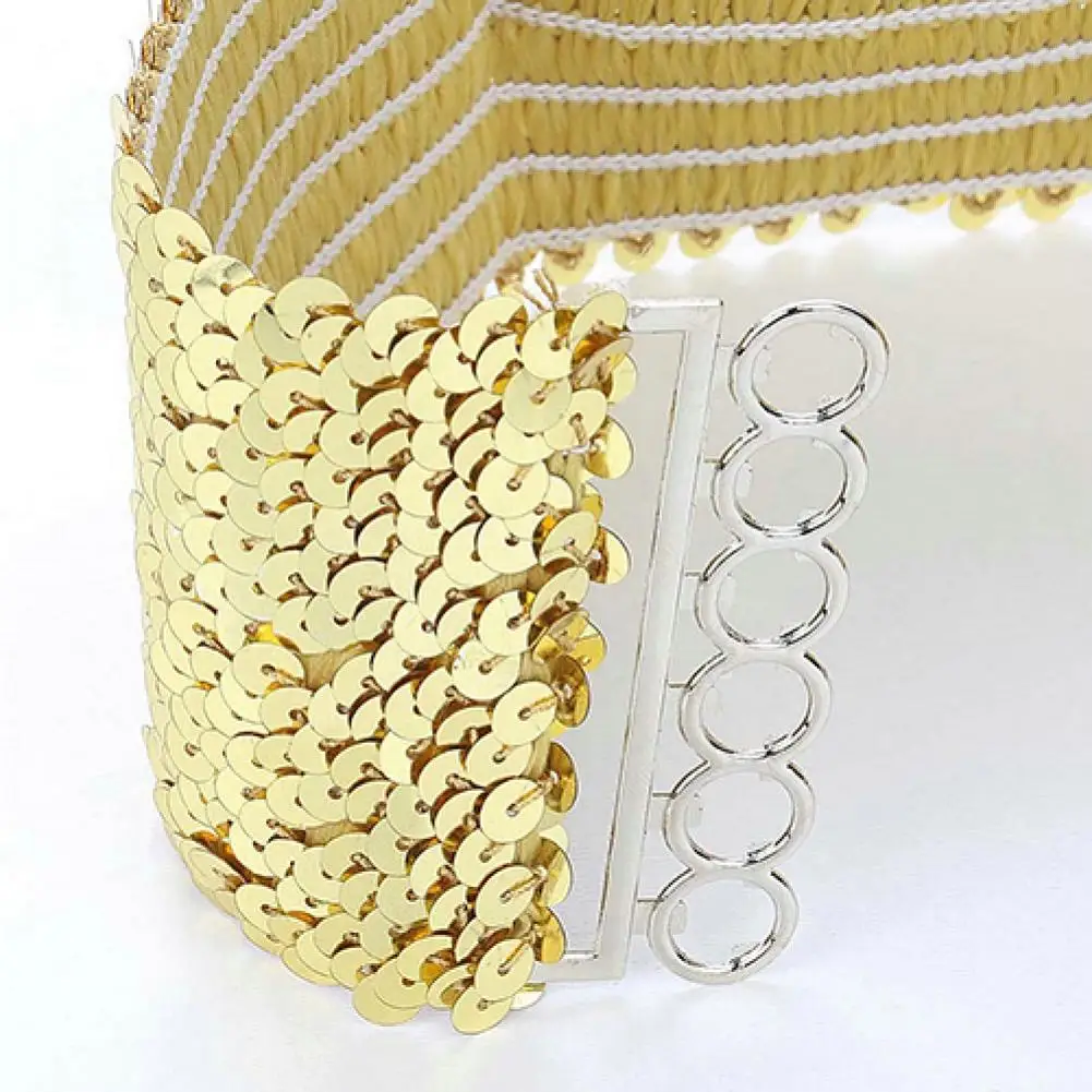 Gold Silver Color Belt Cool Punk Sparkling Sequins Elastic Stretch Wide Waistband Women Dress Waist Belt Jewelry Accessories