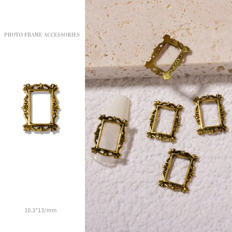 Retro Gold Metall 3D Charm Fotorahmen-Set mit Legierungs-Nieten Nagelkunst Maniküre Schmuck Zubehör-Kit - 5 Stück – Detail 16