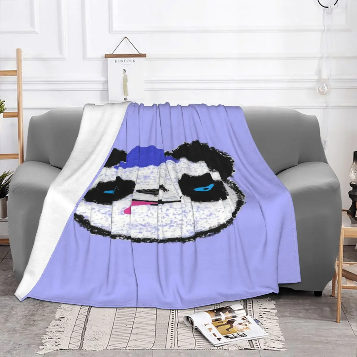 Manta de Panda con sombrero azul, colcha a cuadros para cama, sofá, manta doble, colchas de verano