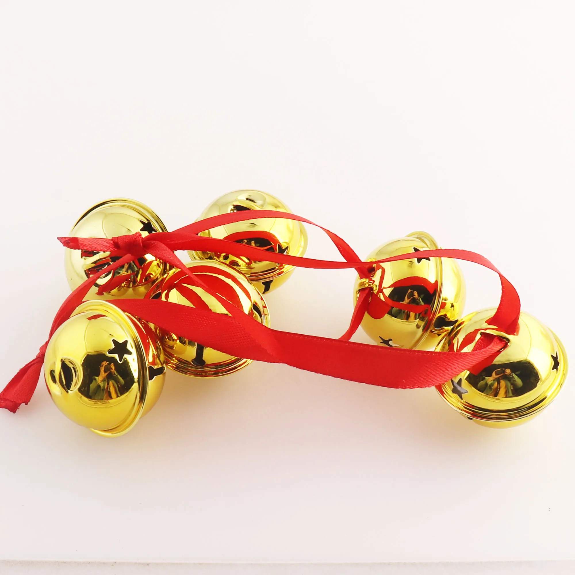 10 PCS Gold Christmas Jingle Bells with Red Ribbon Christmas Bells,Christmas Tree Ornament, Jingle Bell Tree Decoration