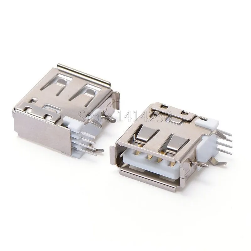 10Pcs USB Type A Female Solder Jacks Connector Side Needle 4Pin 90 Degree USB Data Interface Length 14mm