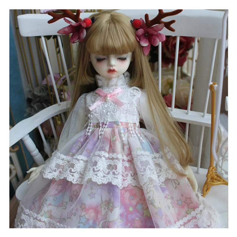 BJD doll dress pink lace dress + 2 piece hair clips for 1/6 1/4 1/3 BJD clothes blyth dress doll accessories