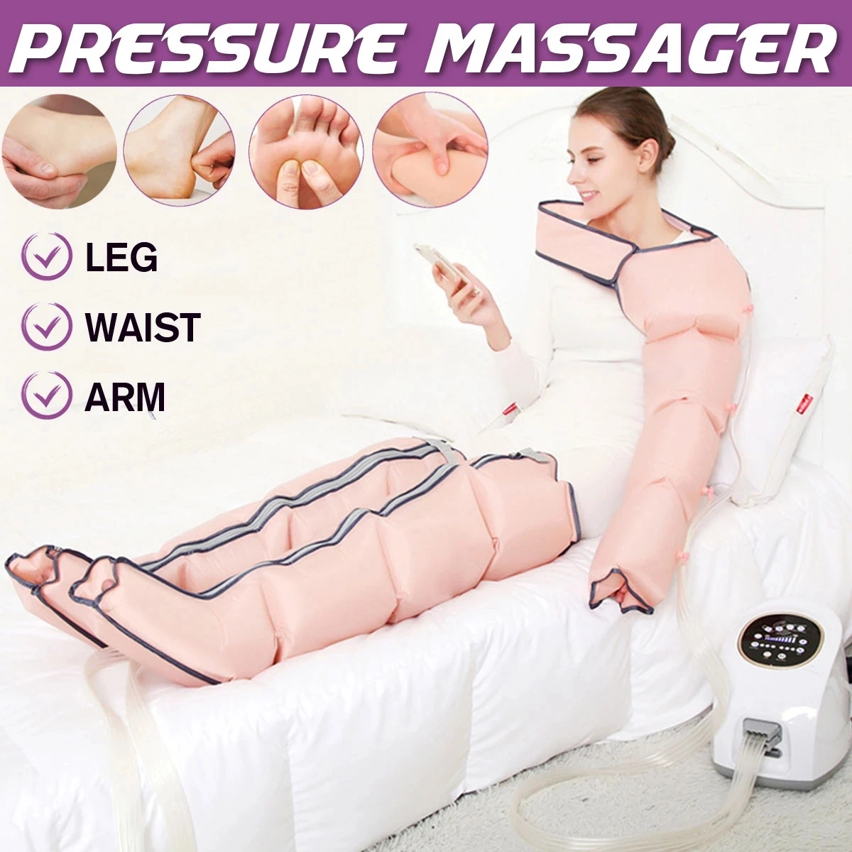 

Syeosye 3 Modes Air Compression Leg Massager Chambers Foot Arm Waist Vibration Infrared Therapy Pneumatic Relax Pain Relief