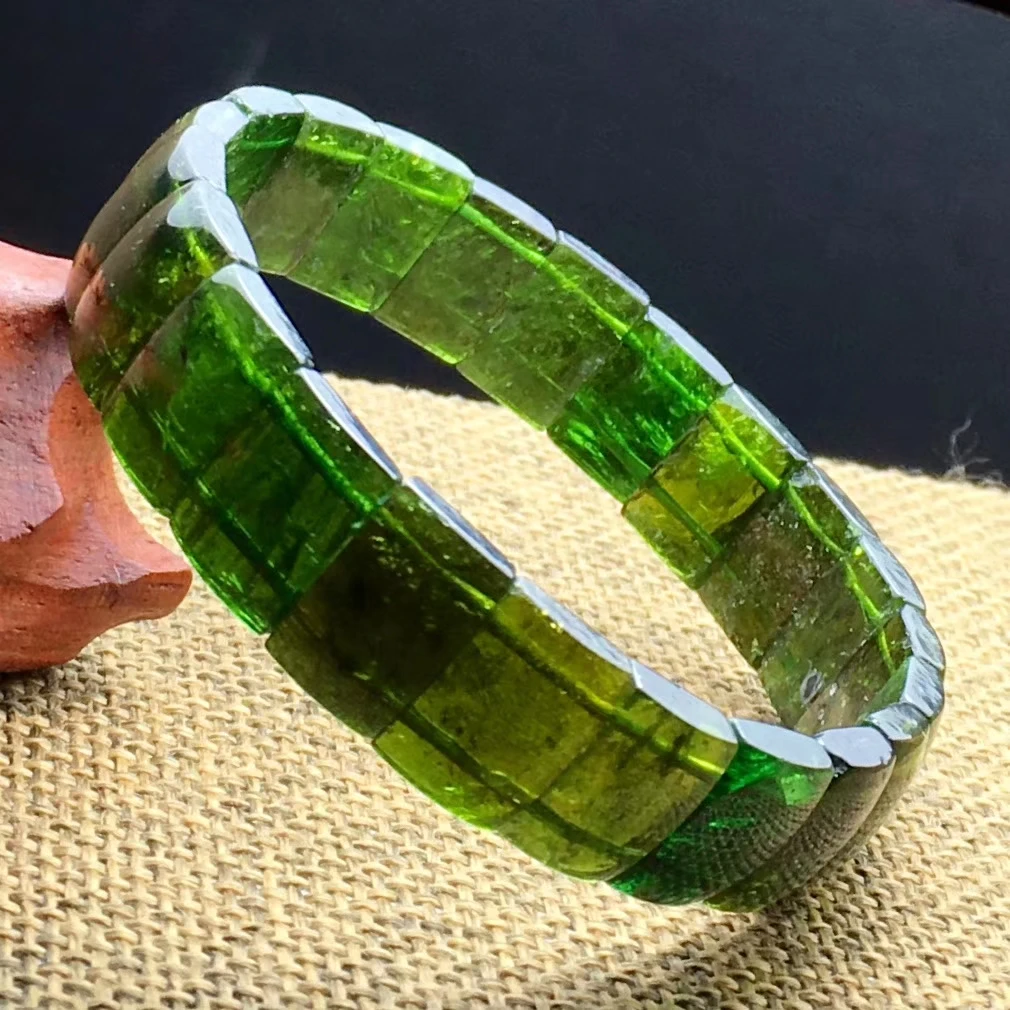 

Natural Green Tourmaline Clear Rectangle Beads Bracelet Women Men 13x8mm Bangle Tourmaline Jewelry AAAAAA