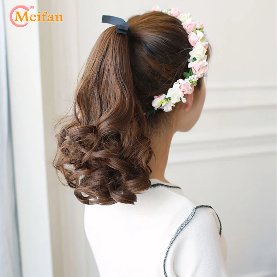 MEIFAN Synthetic Short Wave Ponytail for Women Drawstring Tied to Hair Tail Clip in Hair Extensions Natural Fake Hair Pieces