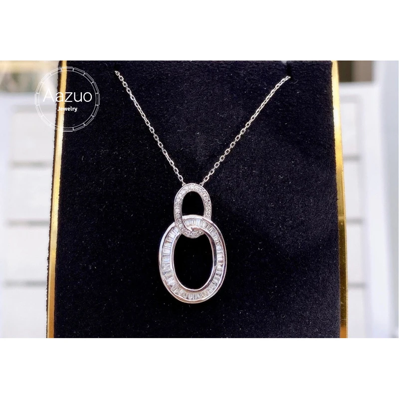 

Aazuo 18K Pure Solid White Gold Real Diamonds 0.35ct Double Rings Necklace With Chain 45CM Gift For Woman&Ladies BirthdayParty