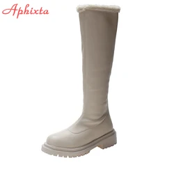 Aphixta 2022 Winter Warm Plush Long Boots Women Modern Over the Knee Back Zipper Comfortable Long PlatformShoes Boots