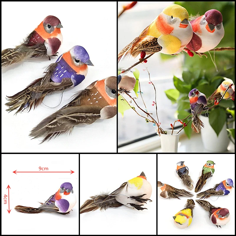 1PCที่มีสีสันปลอมนกโฟมประดิษฐ์จำลองนกFeather DIYงานแต่งงานตกแต่งเครื่องประดับคริสต์มาส