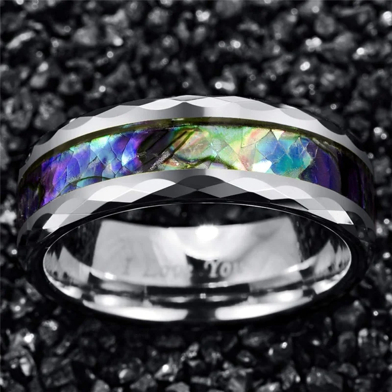 8mm Fashion Men Rings Abalone Shell Tungsten Carbide Unisex Rings Engagement Wedding Bands Jewelry Women Rings