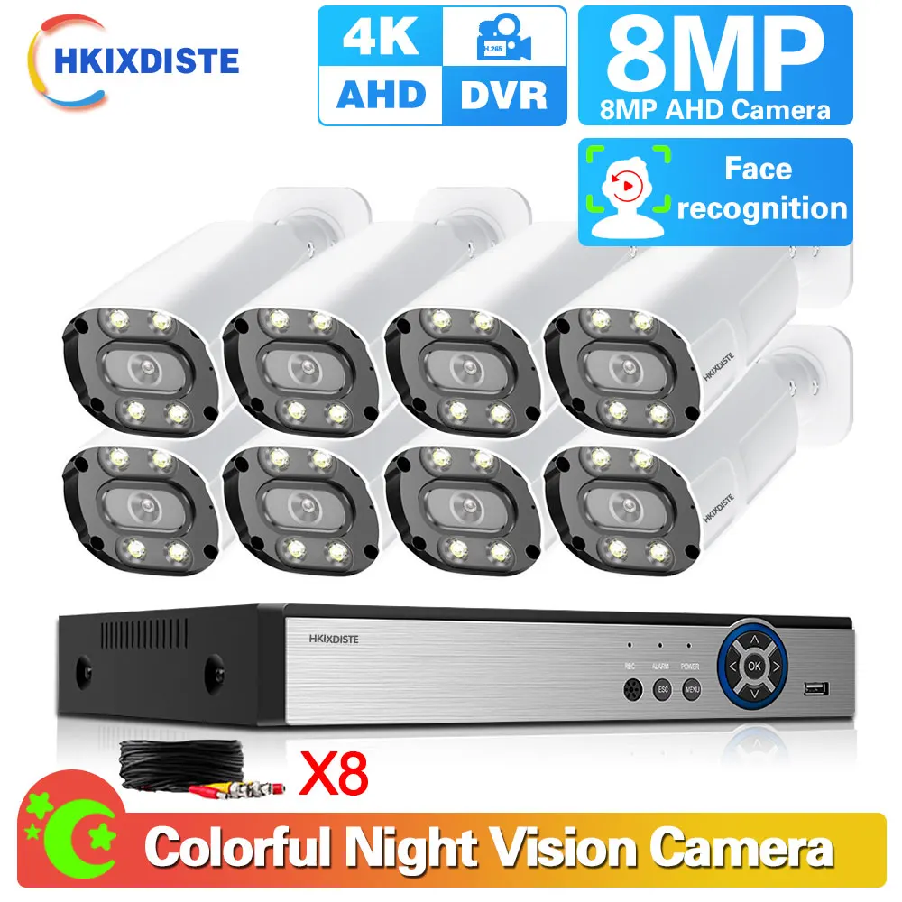 

8CH 8MP Ultra HD AHD TVI 6 IN1 Digital Video Security System 4K H.265 Surveillance NVR DVR 8MP HD IP66 AHD CCTV Bullet Cameras