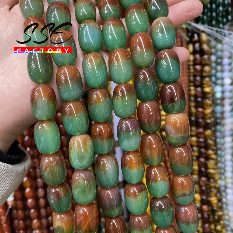 Natural Green Peacock Agates Drum Barrel Shape Loose Beads For Making Jewelry DIY Charm Bracelet Necklace 8x12 10x14mm 15 Inches