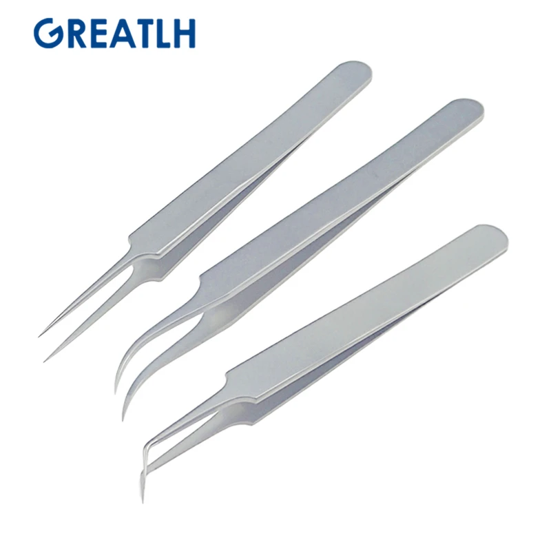 3pcs Straight/Angle/ Curved Hair Transplant Forceps Stainless Steel Straight Hair Implanter Tweezers 0.15mm Hair Transplant Tool