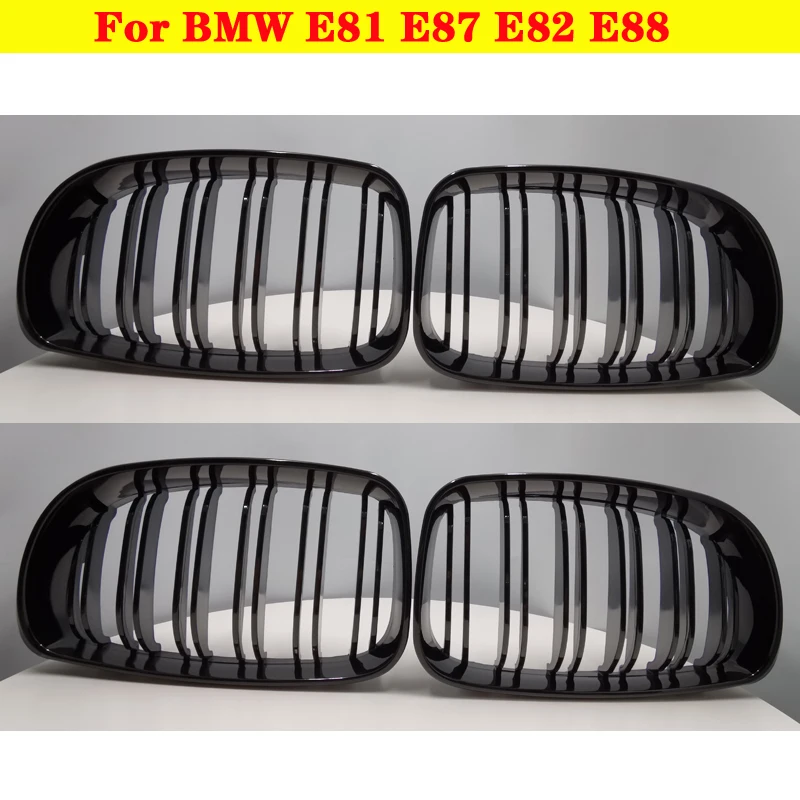 

For BMW E81 E87 E82 E88 120I 128I 130I 135I 1 Pair Gloss Black Front Kidney Grill Double Line Grille Repair Part Grill 2007-2011